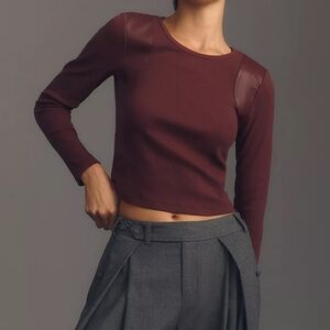 Anthropologie Maeve Faux Leather-Inset Pullover Size XS